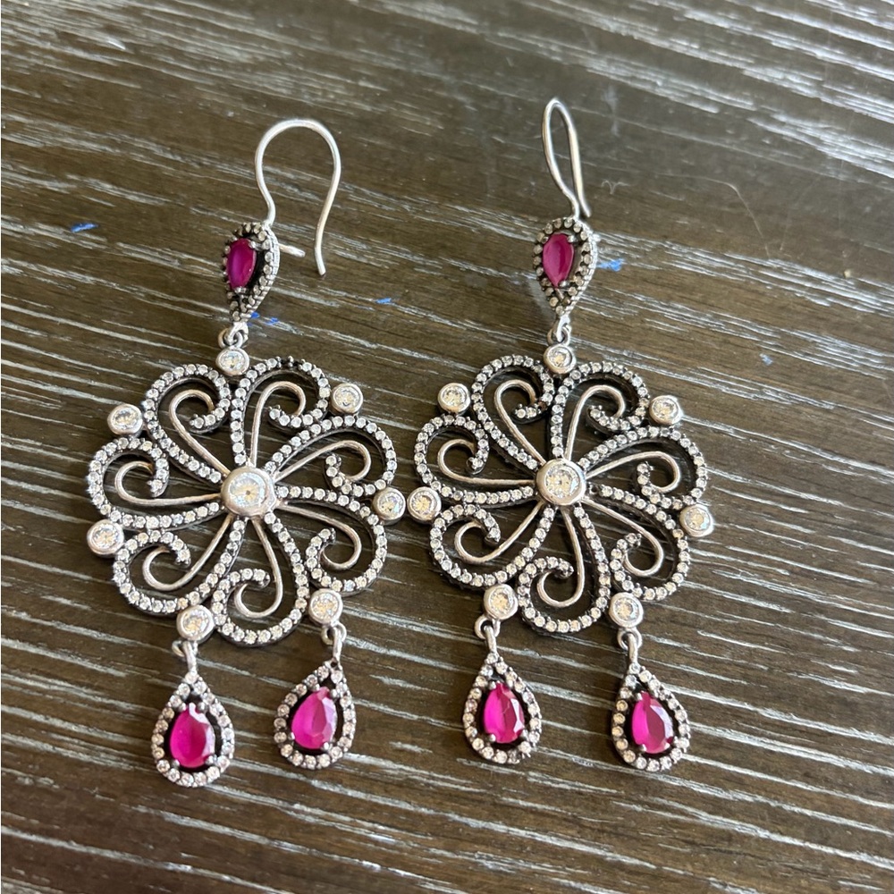 Elegant Sterling Silver and Pink Dangle Earrings